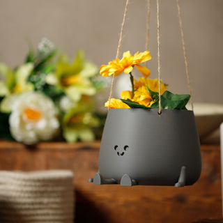 Eco-Elegance: The Sustainable Hanging Happy Pot - Matte Iron Grey