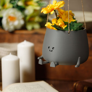 Eco-Elegance: The Sustainable Hanging Happy Pot - Matte Iron Grey