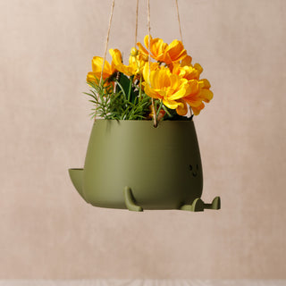 Eco-Elegance: The Sustainable Hanging Happy Pot - Matte Army Green