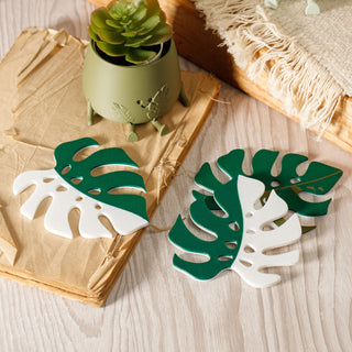 Tropical Monstera Leaf Cup Coasters Set of 4