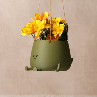 Eco-Elegance: The Sustainable Hanging Happy Pot - Matte Army Green
