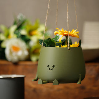 Eco-Elegance: The Sustainable Hanging Happy Pot - Matte Army Green