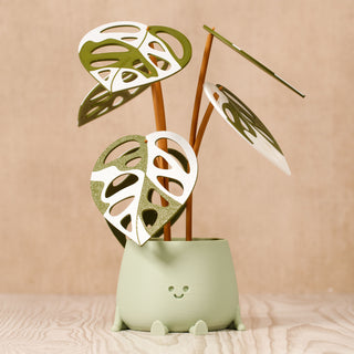 Charming Smiley Planter with Sustainable Monstera Leaves