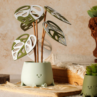 Charming Smiley Planter with Sustainable Monstera Leaves