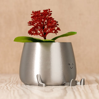 Happy Pot Planter - Silk Silver