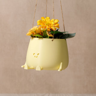 Eco-Elegance: The Sustainable Hanging Happy Pot - Almond Yellow